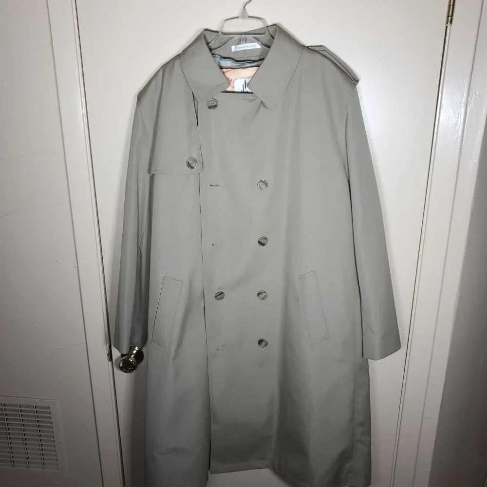 Vintage 80's Men's Beige Double Breasted Trench Coat - 46R - Misty Harbor - Like - Picture 7 of 14